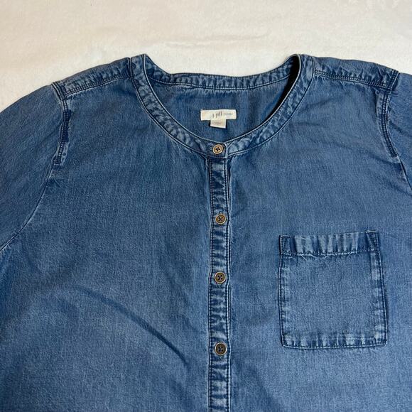 J. Jill Crewneck Denim Chambray Button Up Blouse Size L Casual Tunic Lightweight - Picture 4 of 8